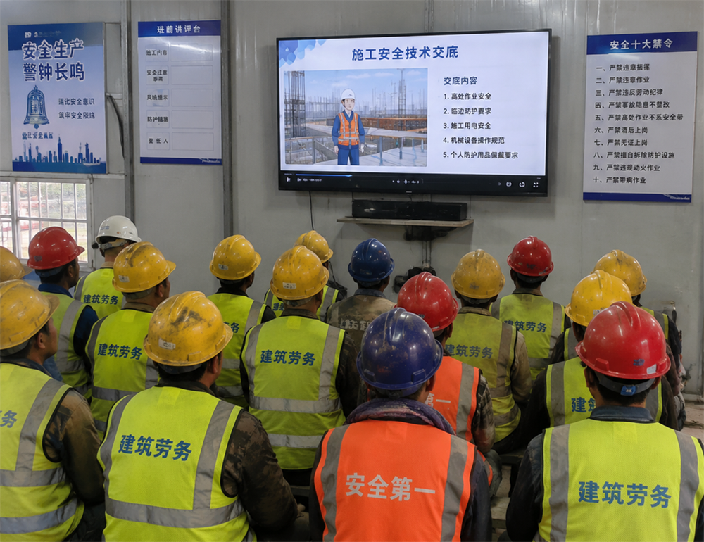 工人看大屏学习